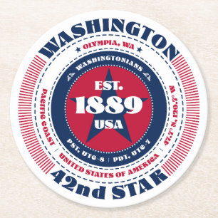 Dessous De Verre Rond Typographie rouge bleu Washington