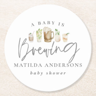 Dessous De Verre Rond Un bébé brasse du baby shower de bière aquarelle