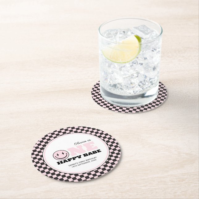 Dessous De Verre Rond Un bon bébé filles rose 1er anniversaire (En situation)