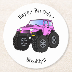 Dessous De Verre Rond Un Pink Monster Cartoon