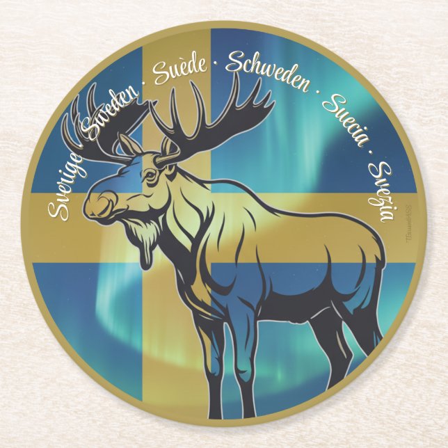 Dessous De Verre Rond Underlägg — Sweden, moose (Devant)