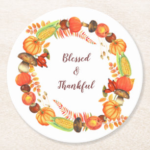 Dessous De Verre Rond Une couronne de récolte béni Thanksgiving