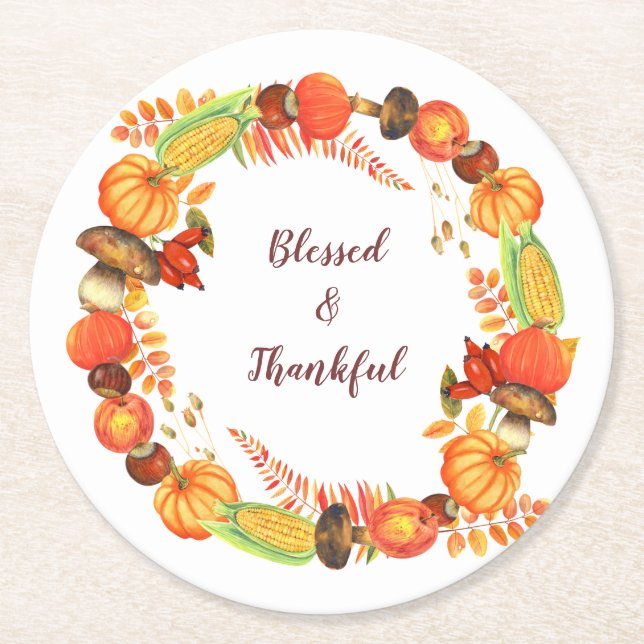 Dessous De Verre Rond Une couronne de récolte béni Thanksgiving (Devant)