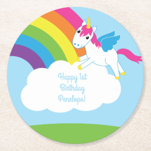 Dessous De Verre Rond Unicorne fête d'anniversaire