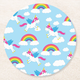 Dessous De Verre Rond Unicorns & Rainbows Mignonne 1er anniversaire Thèm