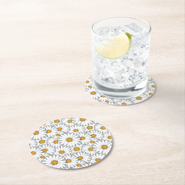 Dessous De Verre Rond Unique Hip Summer Daisy Floral Pattern Aquarelle (En situation)