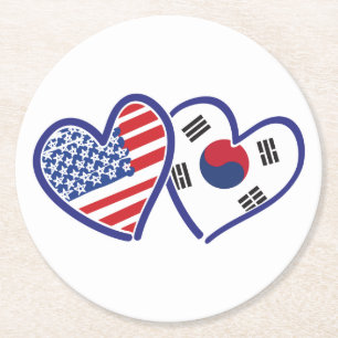 Dessous De Verre Rond USA Corée du Sud aime les coeurs