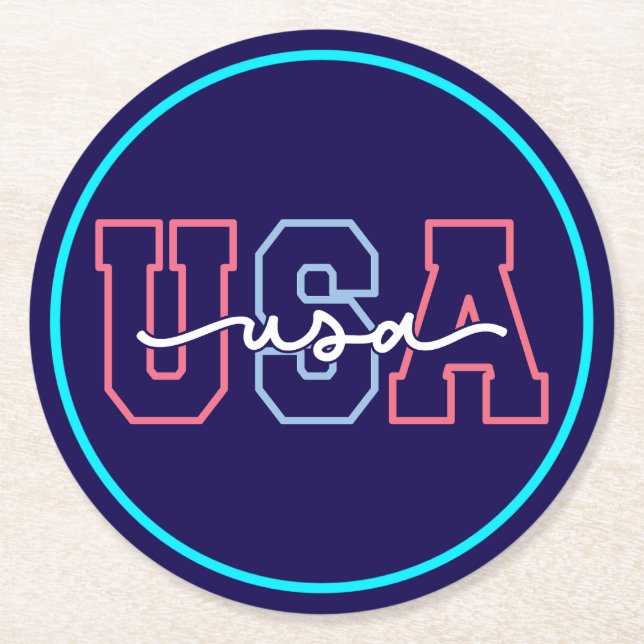 Dessous De Verre Rond USA Text 4th Of July Design-62118 (Devant)