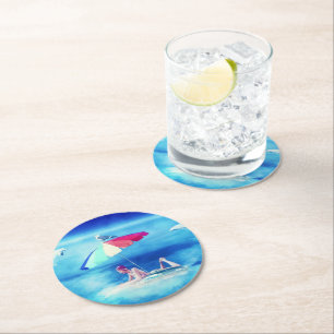 Dessous De Verre Rond Vacances d'été pour filles de la plage tropicale a