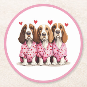 Dessous De Verre Rond Valentines Day Basset Hound Dogs