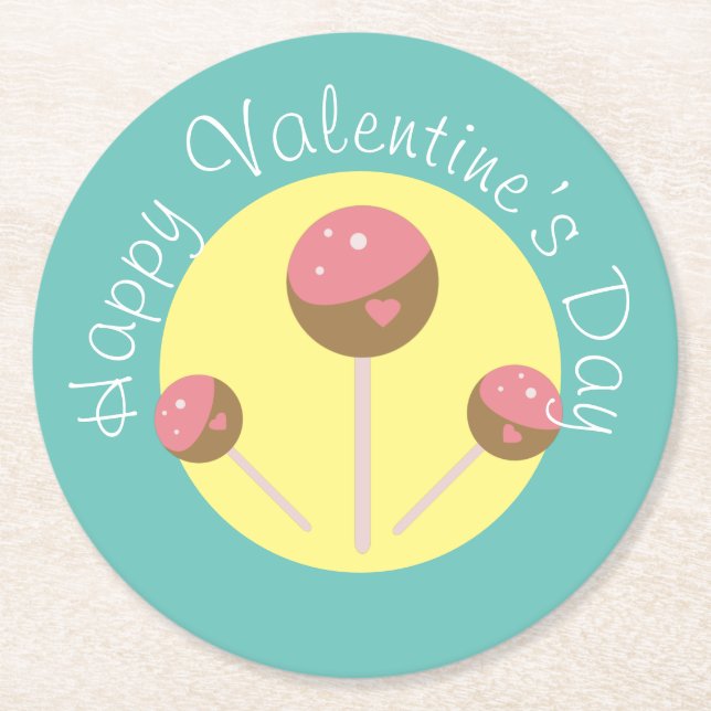 Dessous De Verre Rond Valentines Pop Gâteau Sucré Turquoise rose (Devant)