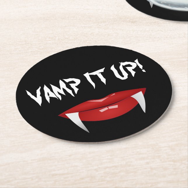 Dessous De Verre Rond "VAMP IT UP !" Vampire Fangs Halloween (Incliné)