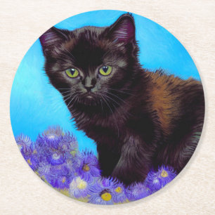Dessous De Verre Rond Van Gogh Chat et fleurs