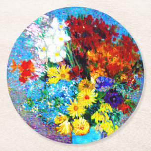 Dessous De Verre Rond Van Gogh Flowers dans un Vase Bleu