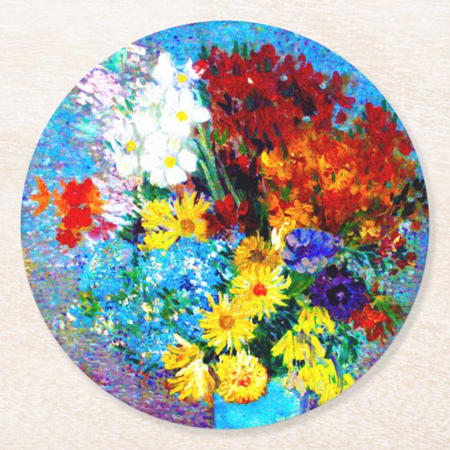 Dessous De Verre Rond Van Gogh Flowers dans un Vase Bleu (Devant)