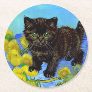 Dessous De Verre Rond Van Gogh Style Chat avec tournesol