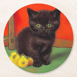 Dessous De Verre Rond Van Gogh Style Chat noir