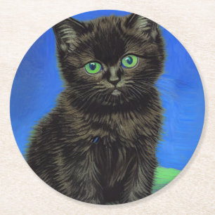 Dessous De Verre Rond Van Gogh Style Kitten noir
