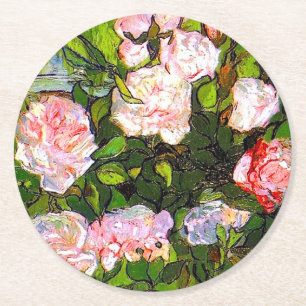 Dessous De Verre Rond Van Gogh Vie morte avec des roses roses roses