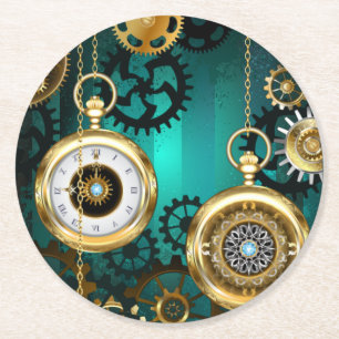 Dessous De Verre Rond Veille bijoux Steampunk sur un Arrière - plan vert