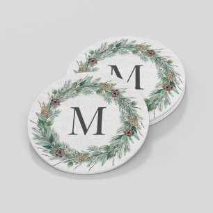 Dessous De Verre Rond Verdure hivernale rustique Monogramme Première cou