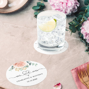 Dessous De Verre Rond verdure rose de fleurs d'or m mme mariage