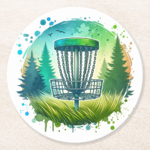 Dessous De Verre Rond Vert et Bleu Disque Golf Thème