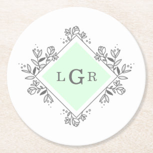 Dessous De Verre Rond Vert floral simple tiré