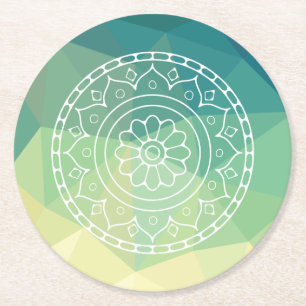 Dessous De Verre Rond Vert jaune Mandala Inspiration Harmony Flower