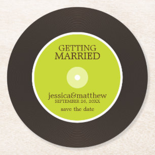 Dessous De Verre Rond Verte Vinyl Enregistrement Mariage Enregistrer la 