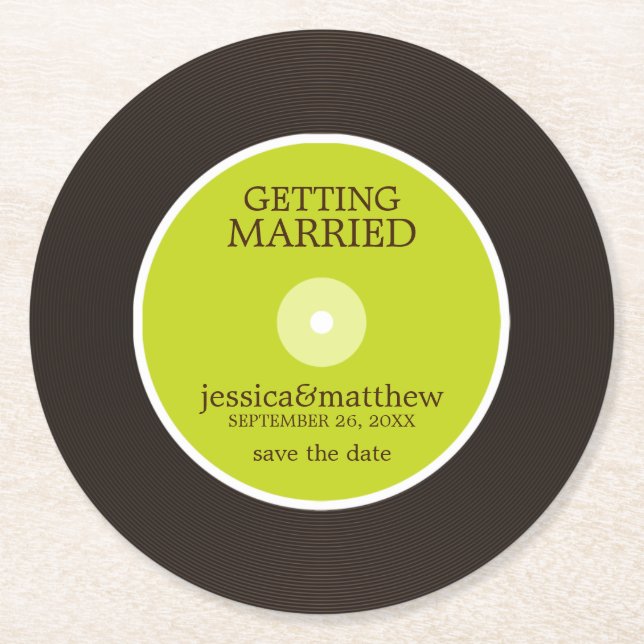 Dessous De Verre Rond Verte Vinyl Enregistrement Mariage Enregistrer la  (Devant)