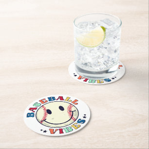 Dessous De Verre Rond Vibes De Baseball Happy Face Ball