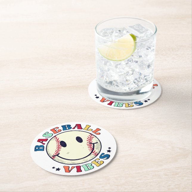 Dessous De Verre Rond Vibes De Baseball Happy Face Ball (En situation)