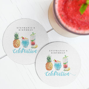 Dessous De Verre Rond Vibes d'été Cocktail Fruit Party Blue Orange