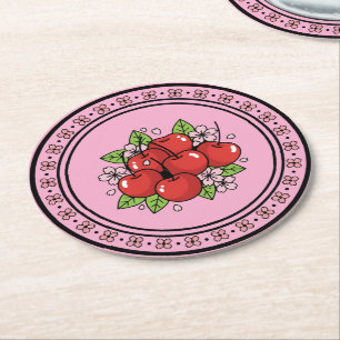 Dessous De Verre Rond Vibes Rouges Cerise Kawaii Mignonnes Esthétique