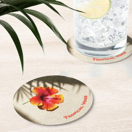 Dessous De Verre Rond Vibes tropicales Hibiscus sur sable personnalisabl