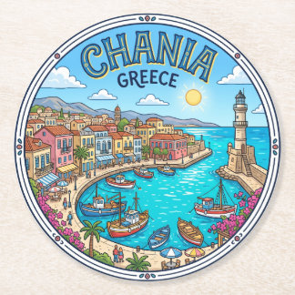 Dessous De Verre Rond Vieux port de La Canée Grèce