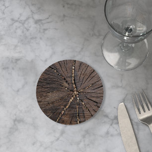 Dessous De Verre Rond Vieux tronçon d'arbre en bois de tranche