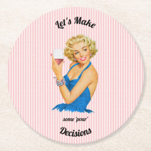 Dessous De Verre Rond Vin rose de la ménagère rétro