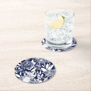 Dessous De Verre Rond Vintage Bleu Blanc Oiseau Aimer Jardin Floral