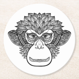 Dessous De Verre Rond Visage de griffonnage de singe