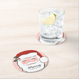 Dessous De Verre Rond Visage Père Noël joyeux   Joyeux Noël