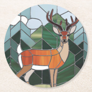 Dessous De Verre Rond Vitraux - Art de Cerf de Style Vitrail