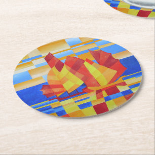 Dessous De Verre Rond Voile sur les Sept Mers So Blue Cubist Abstrait