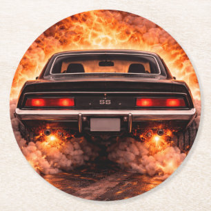 Dessous De Verre Rond Voiture de muscle Inferno Burnout