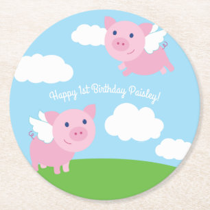 Dessous De Verre Rond Voler Cochon Anniversaire Fête Enfants