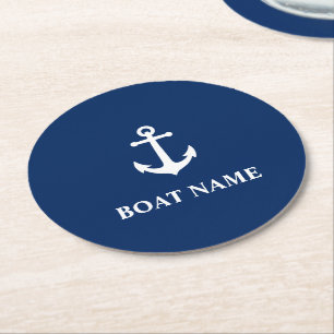 Dessous De Verre Rond Votre nom de bateau et la Ancre marine Vintage Nav
