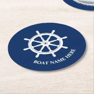 Dessous De Verre Rond Votre nom de bateau ou le texte Expédié Roue Helm 