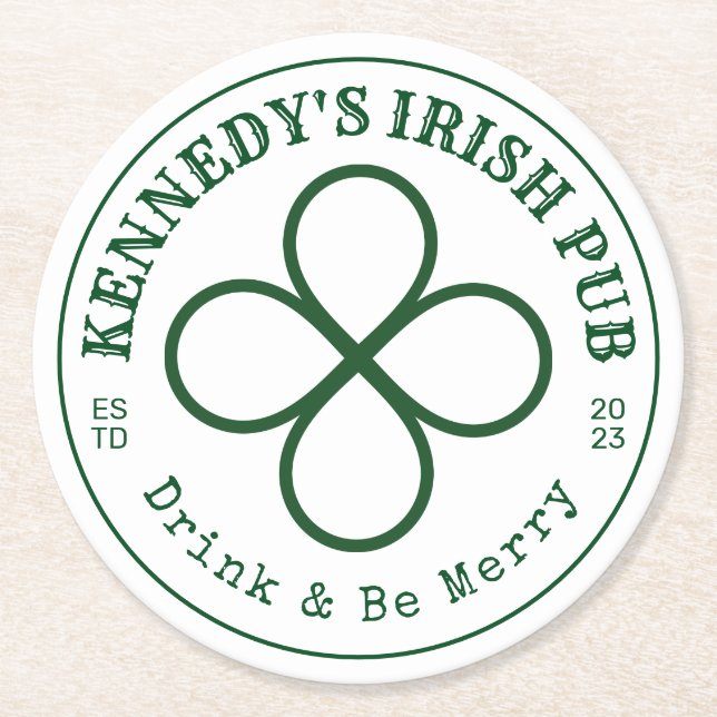Dessous De Verre Rond VOTRE PUB IRLANDAIS Boire & Soyez Joyeux Papier ro (Devant)