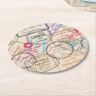 Dessous De Verre Rond Voyage de timbres de passeport
